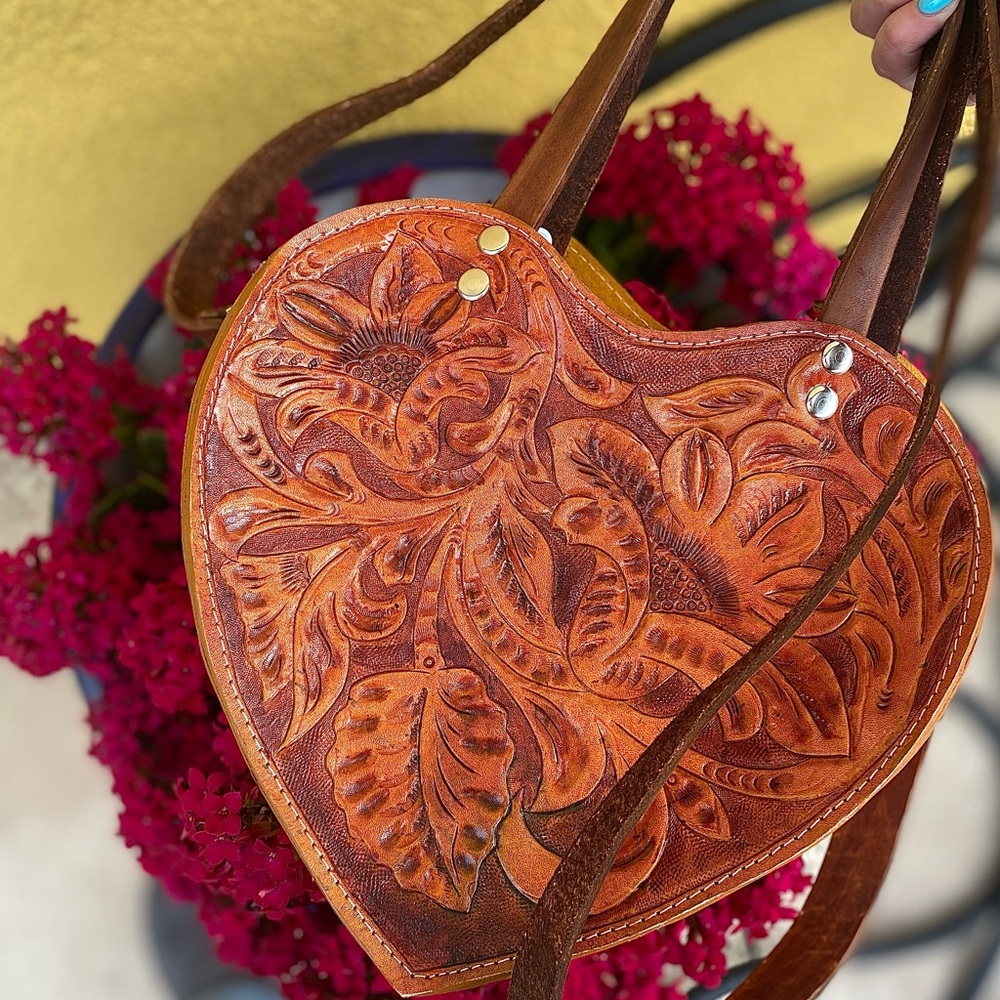 Heart Leather Tooled Bag